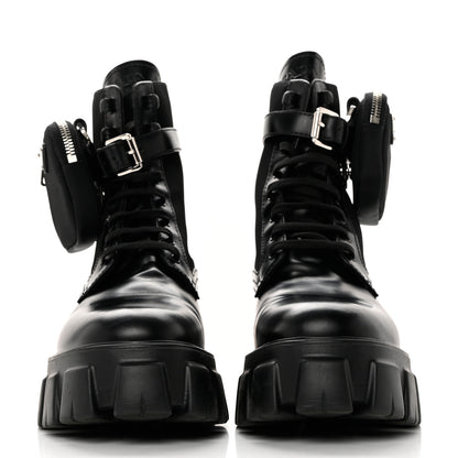 Prada Spazzolato Rois Nylon Metal Triangle Logo Monolith Pouch Pocket 55mm Boots 40 Black 2 of 8