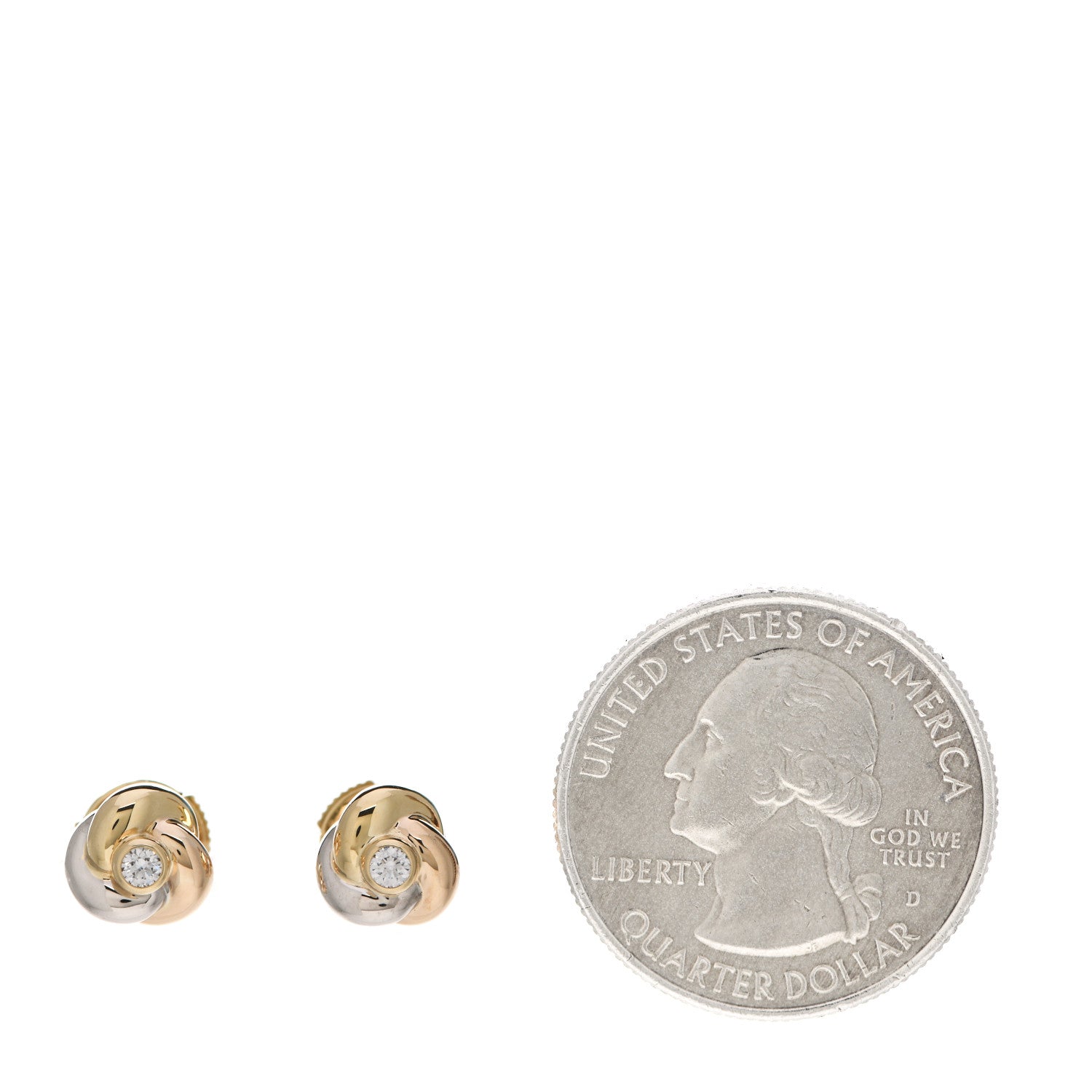 Cartier 18K Pink Yellow White Gold Diamond Trinity Stud Earrings 2 of 6