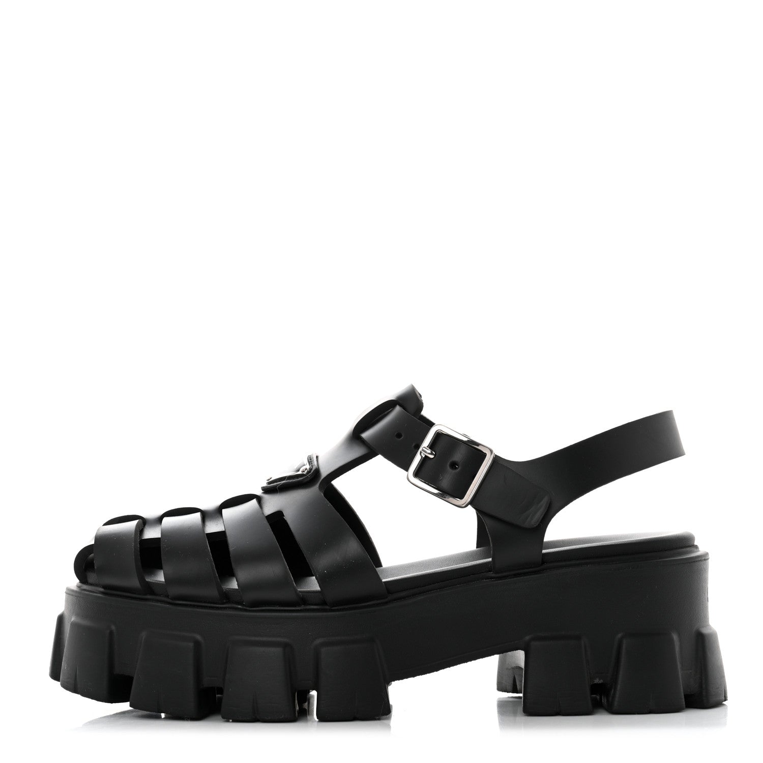 Prada Foam Rubber Triangle Logo Monolith 55mm Cage Sandals 39 Black 1 of 8