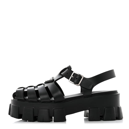 Prada Foam Rubber Triangle Logo Monolith 55mm Cage Sandals 39 Black 1 of 8