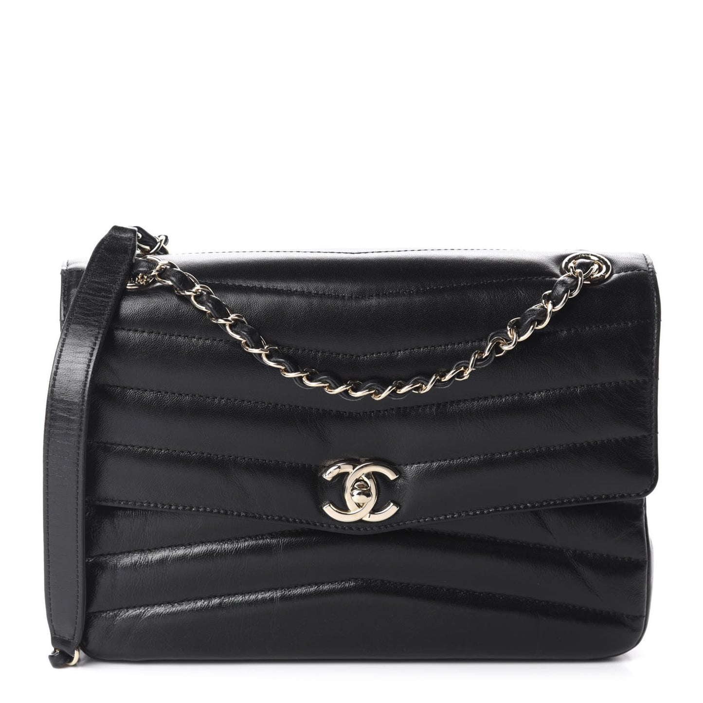 Shiny Lambskin Chevron Quilted Miroir Black