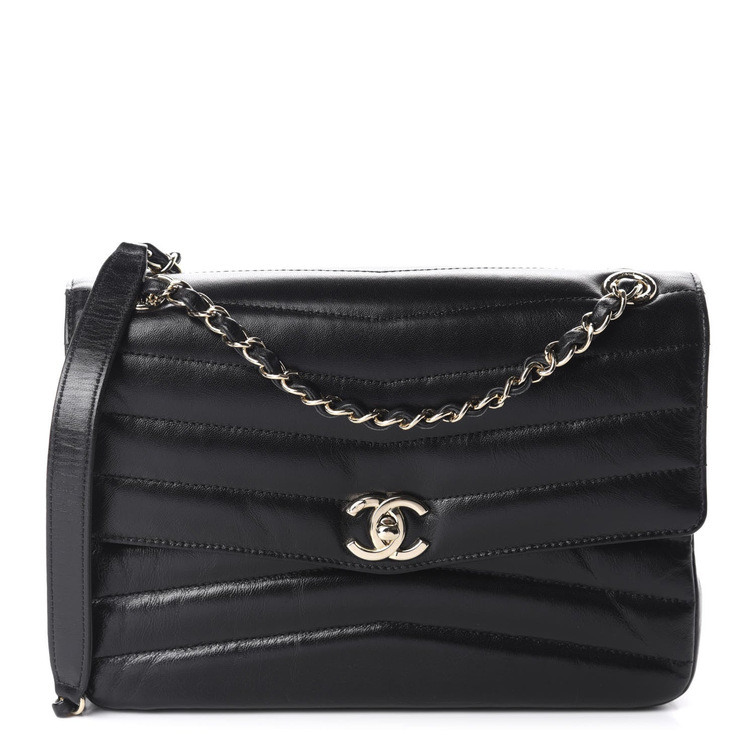 Chanel Shiny Lambskin Chevron Quilted Miroir Black 1 of 12