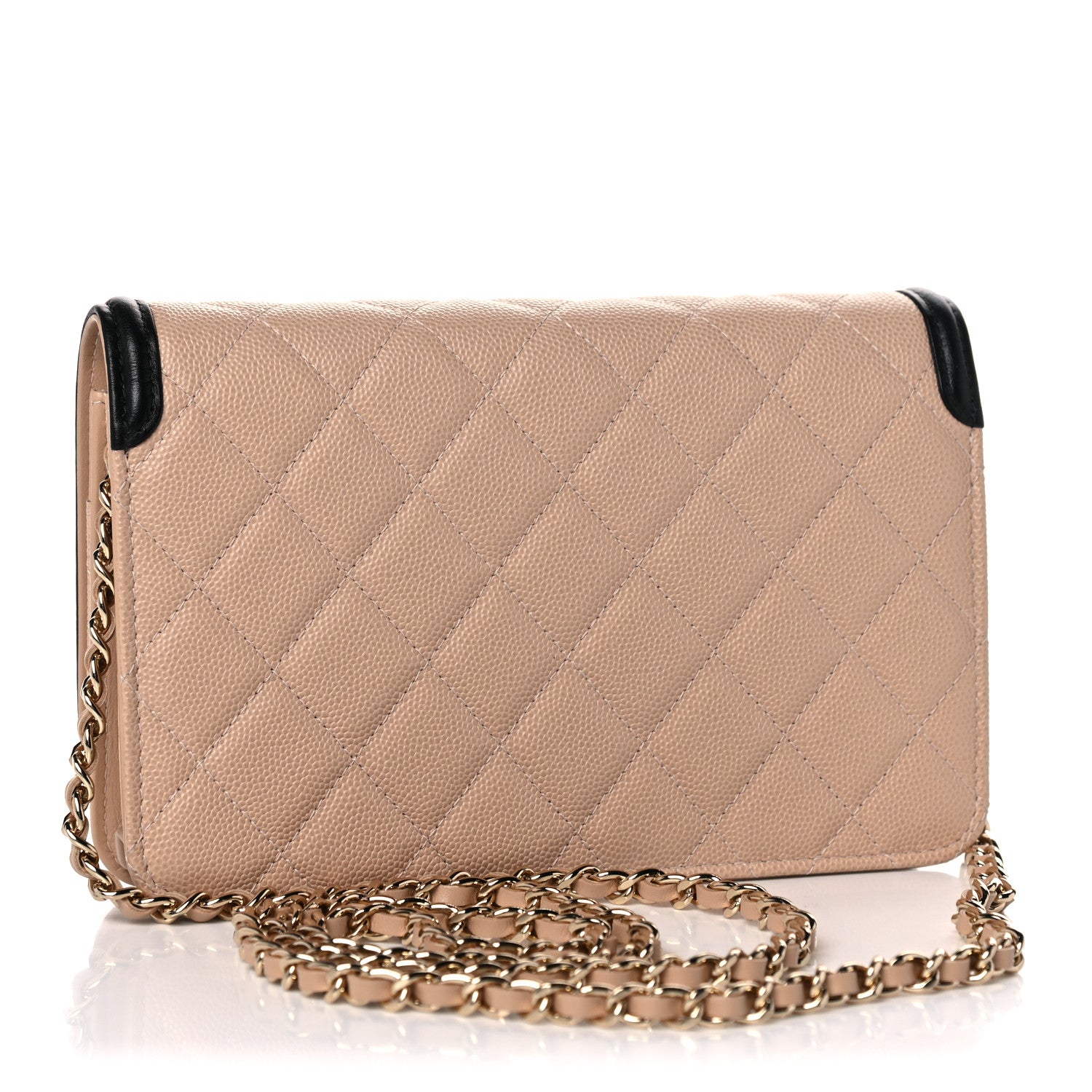 Chanel Caviar Quilted CC Filigree Wallet On Chain WOC Beige Black 3 of 12