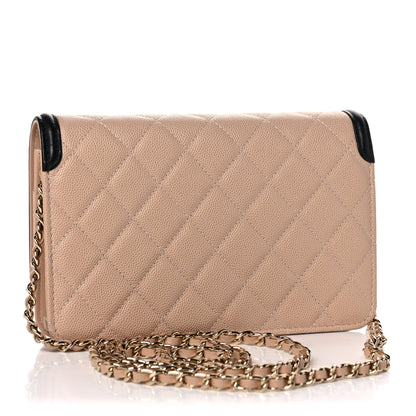 Chanel Caviar Quilted CC Filigree Wallet On Chain WOC Beige Black 3 of 12