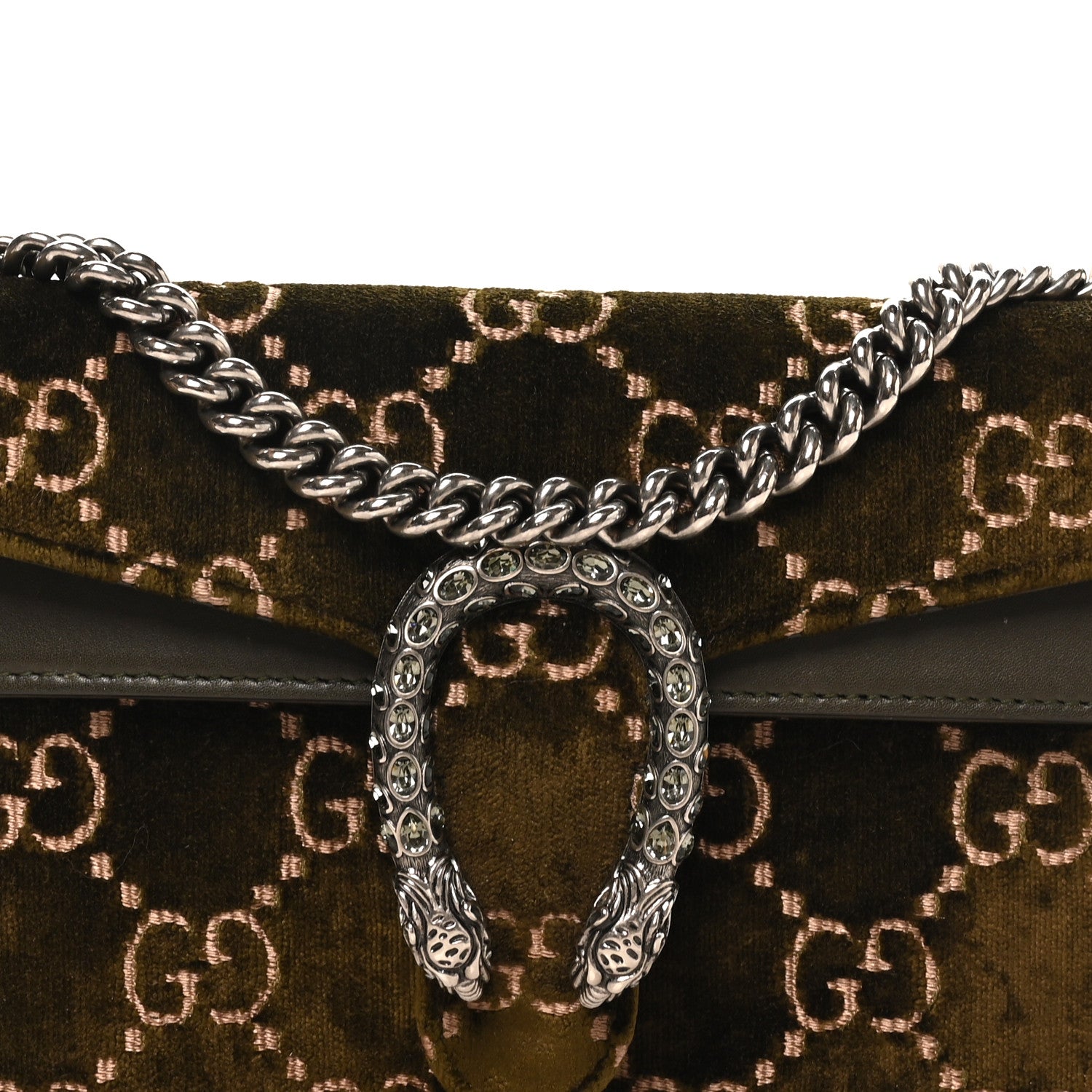 Gucci Velvet Moon Calfskin Crystal GG Monogram Small Dionysus Shoulder Bag Dark Olive Rose Gold 8 of 10