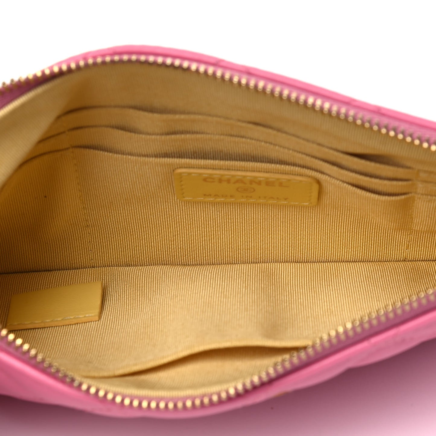 Lambskin Quilted Zipped Pouch Pink Yellow