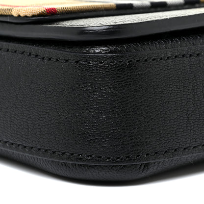 Burberry Goatskin Cotton Canvas Vintage Check D-Ring Mini Bag Black Antique Yellow 9 of 12