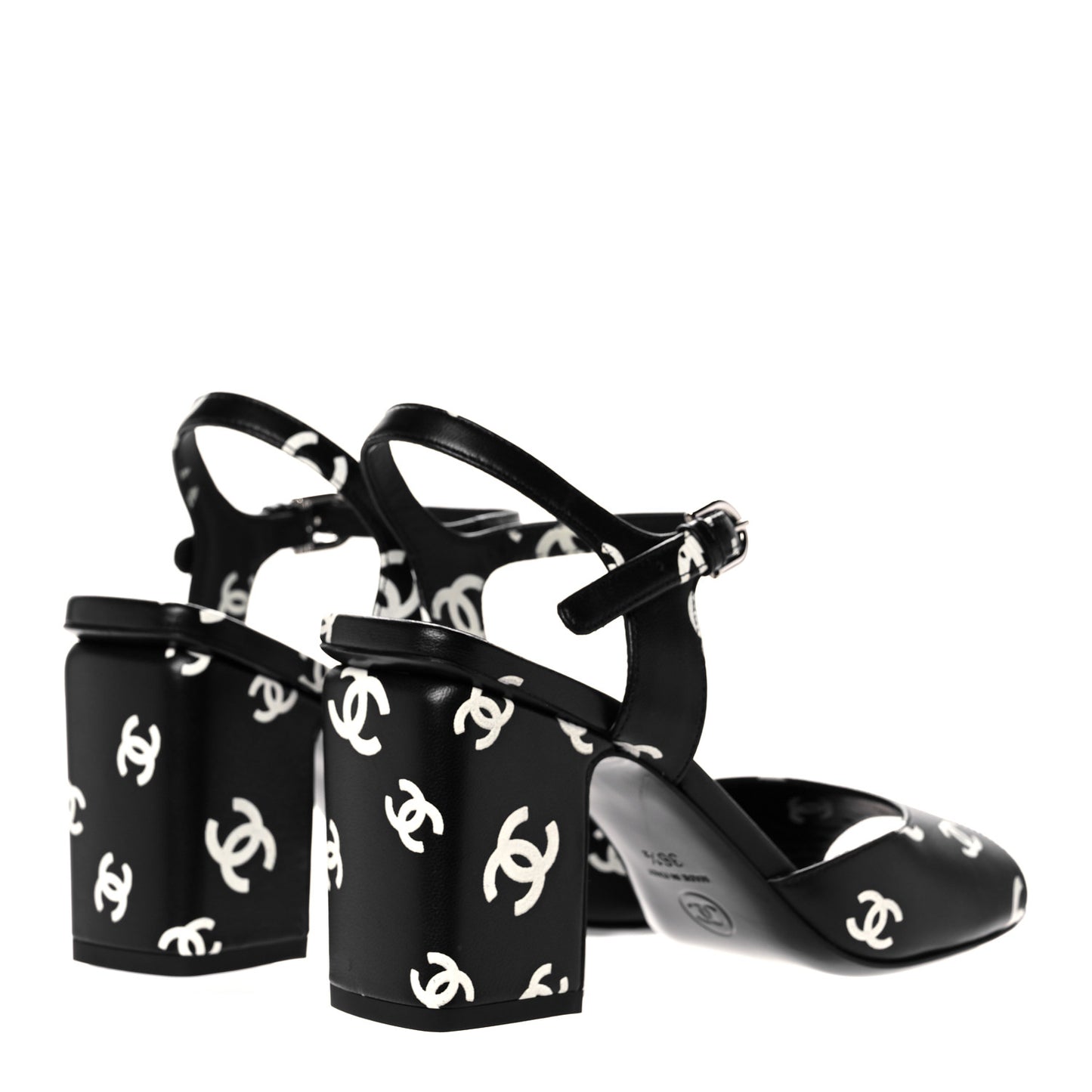 Printed Lambskin CC Sandals 36.5 Black White