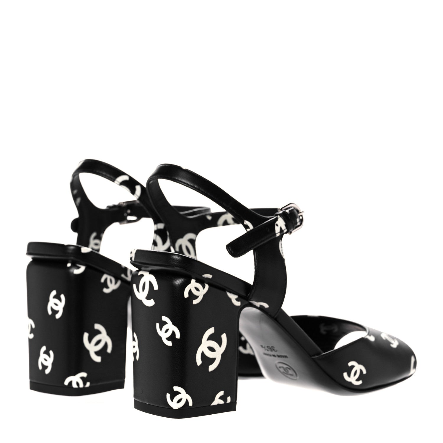 Chanel Printed Lambskin CC Sandals 36.5 Black White 4 of 9