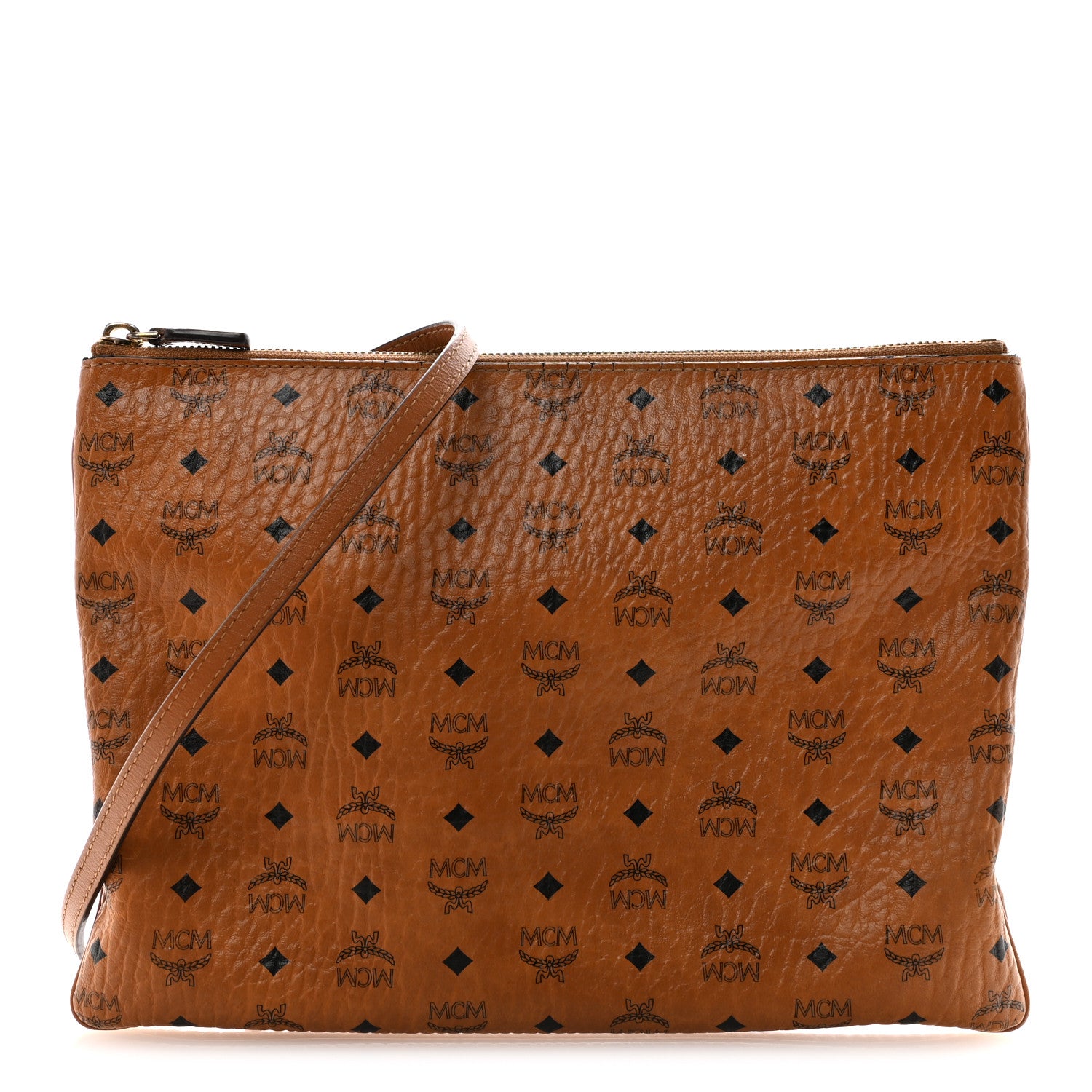 MCM Visetos Medium Crossbody Pouch Cognac 1 of 15
