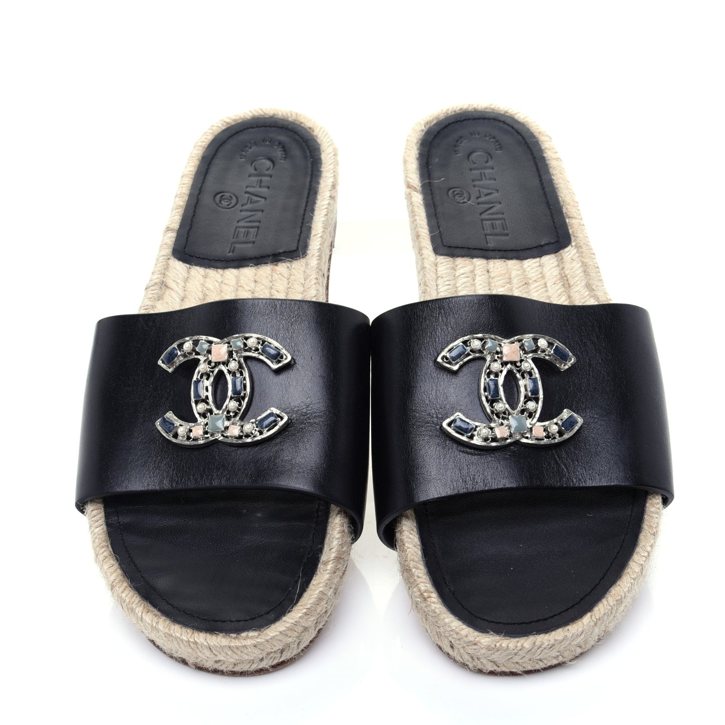 Calfskin Gripoix CC Espadrille Slip On Sandals 37 Black