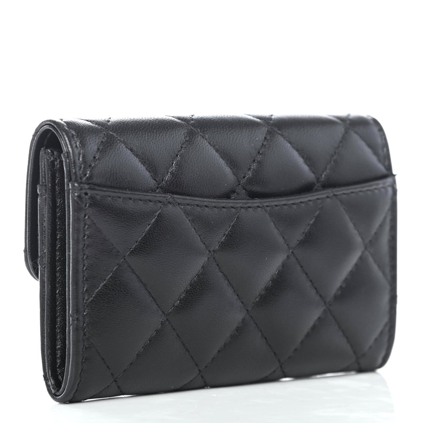Lambskin Quilted Flap Card Holder Wallet So Black