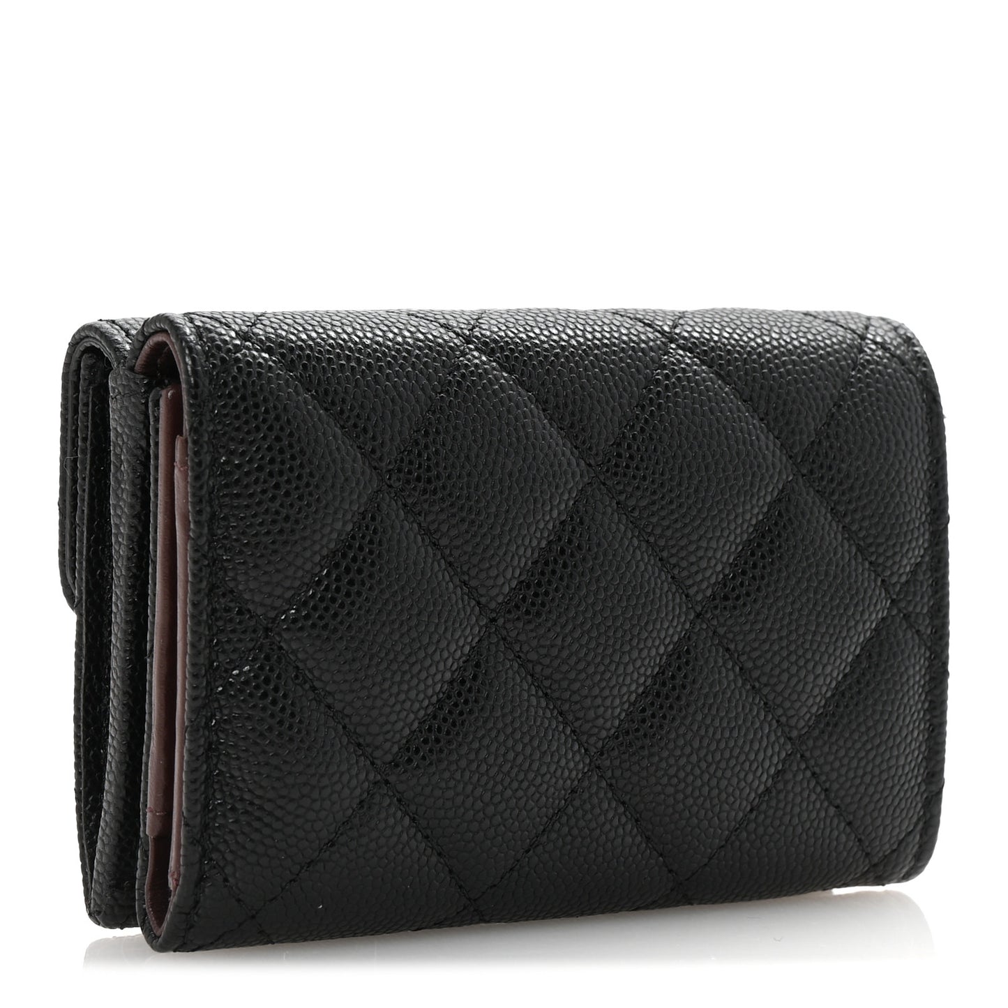 Caviar Quilted Tri-Fold Flap Wallet Black