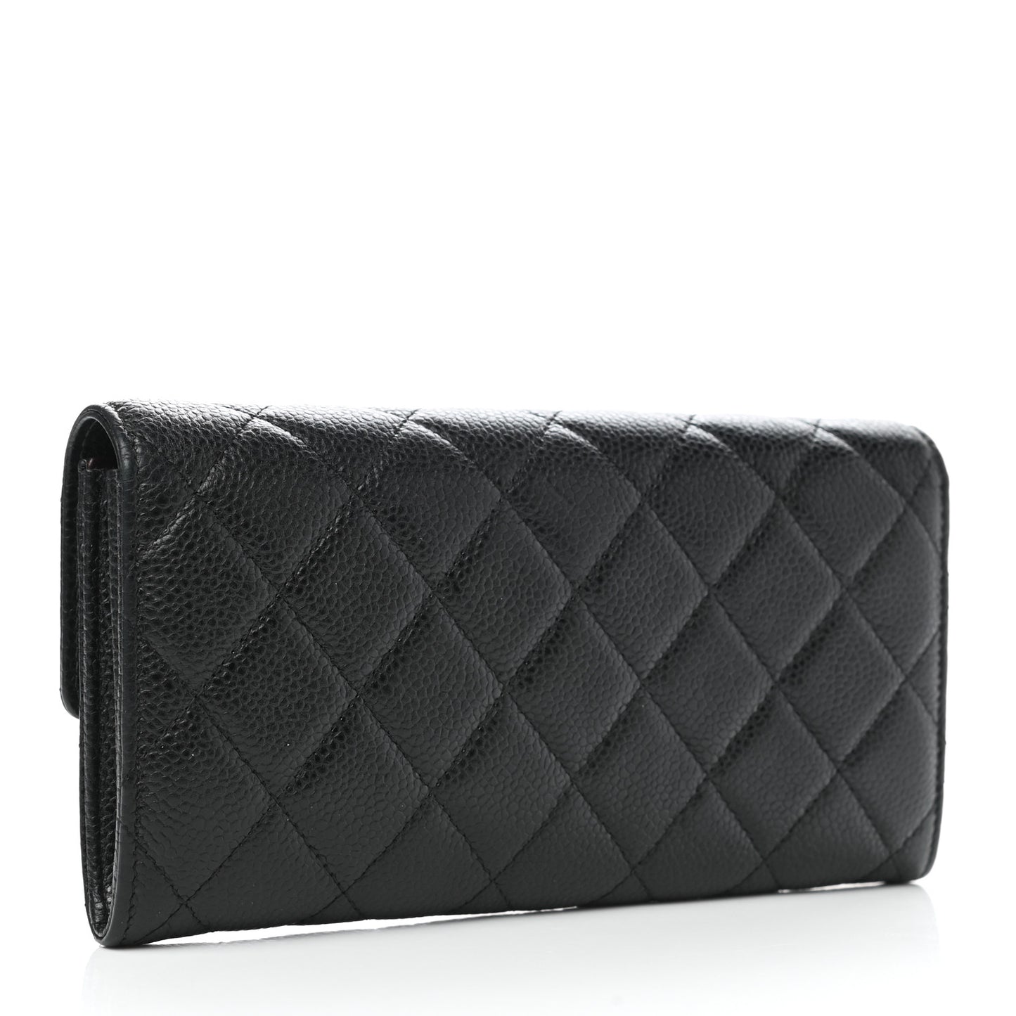 Caviar Quilted Large Gusset Flap Wallet Black