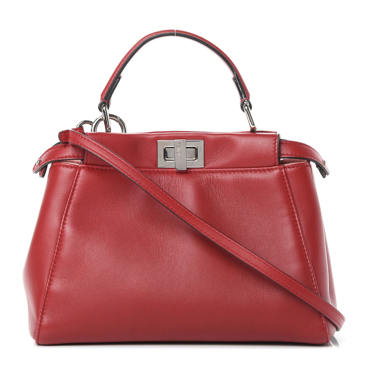Fendi Nappa Elaphe Monster Eyes Mini Peekaboo Iconic Satchel Ruby Bois de Rose Natural 1 of 17