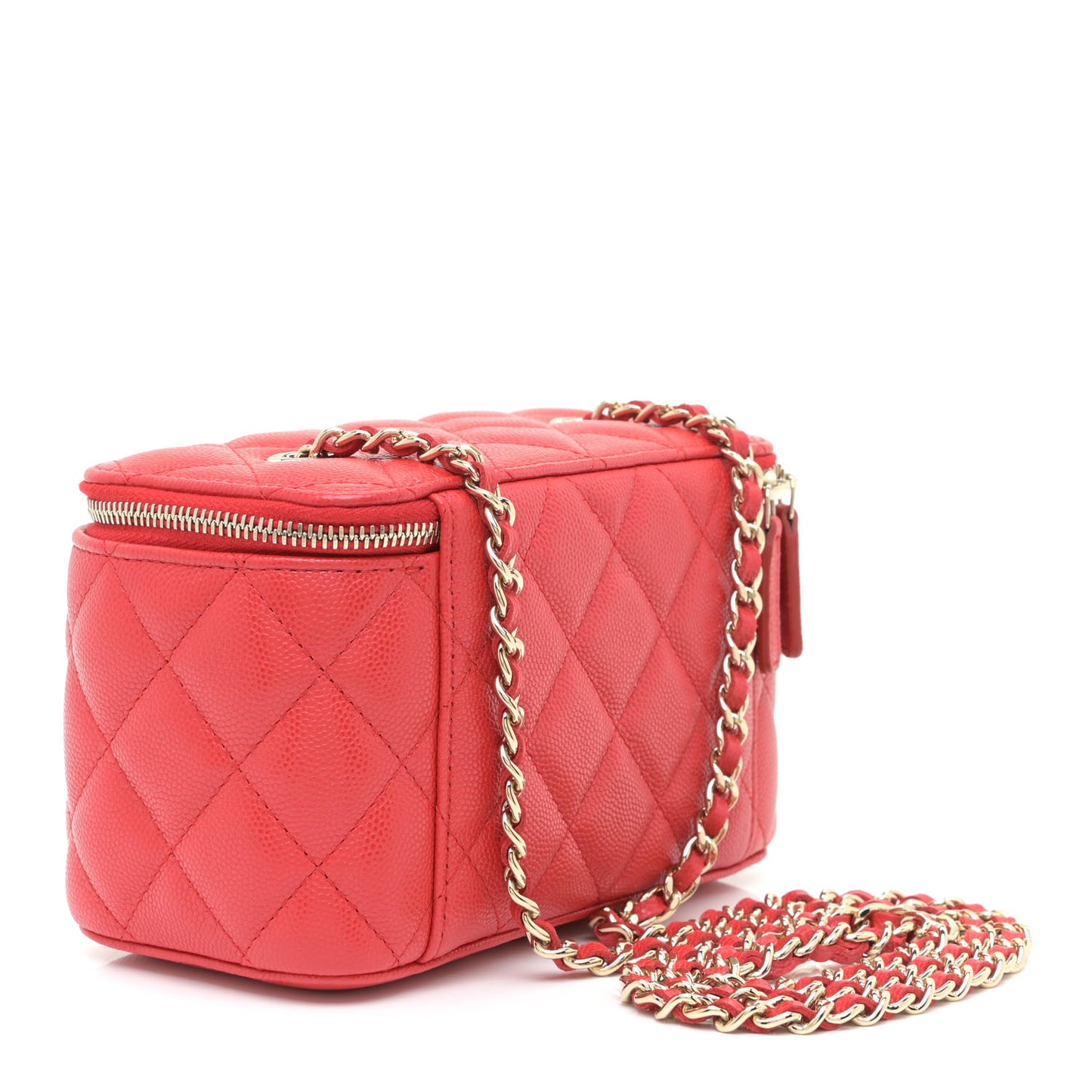 Caviar Quilted Small Vanity Case With Chain Pink