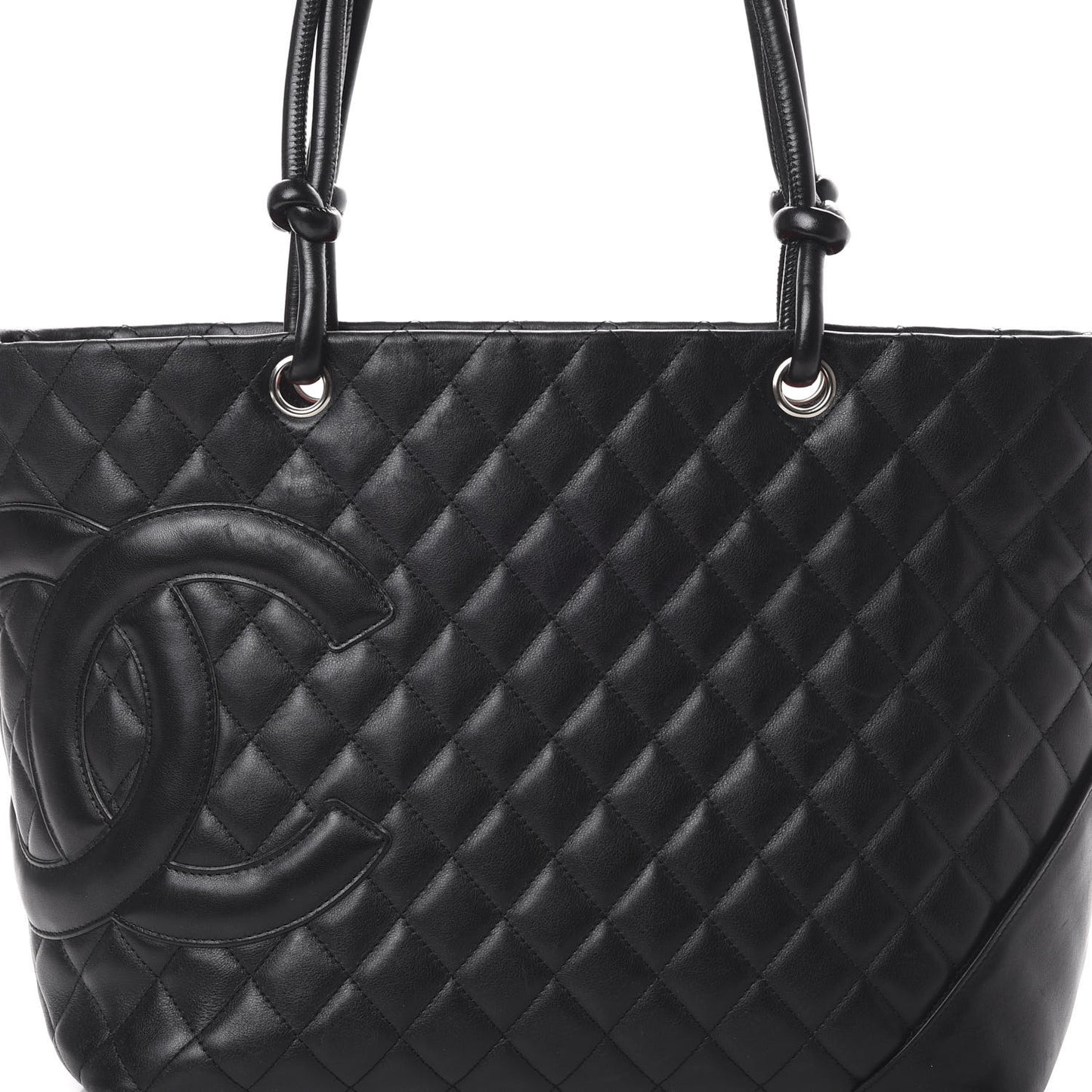 Calfskin Quilted Large Cambon Tote Black