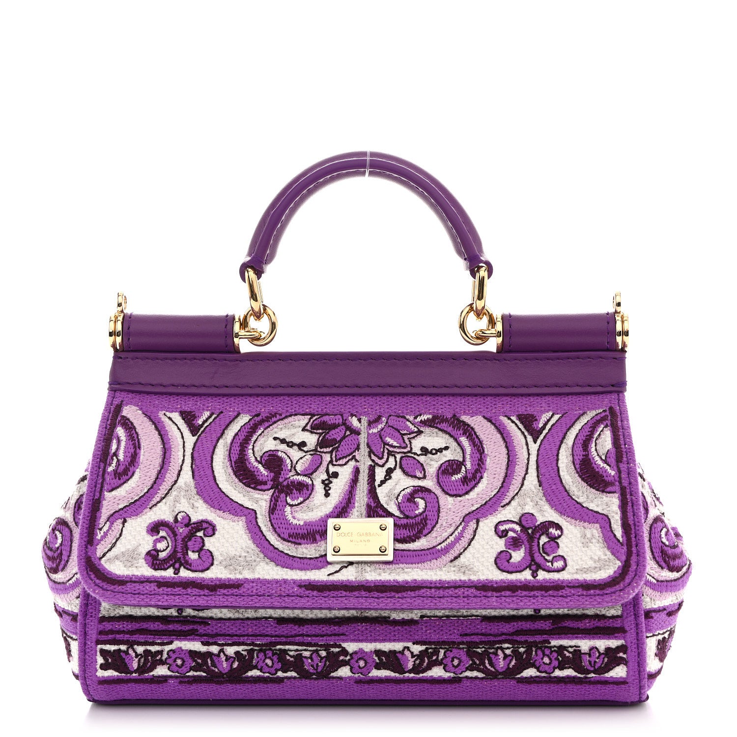 Dolce & Gabbana Canvas Embroidery Majolica Small Sicily Handbag Purple 1 of 10