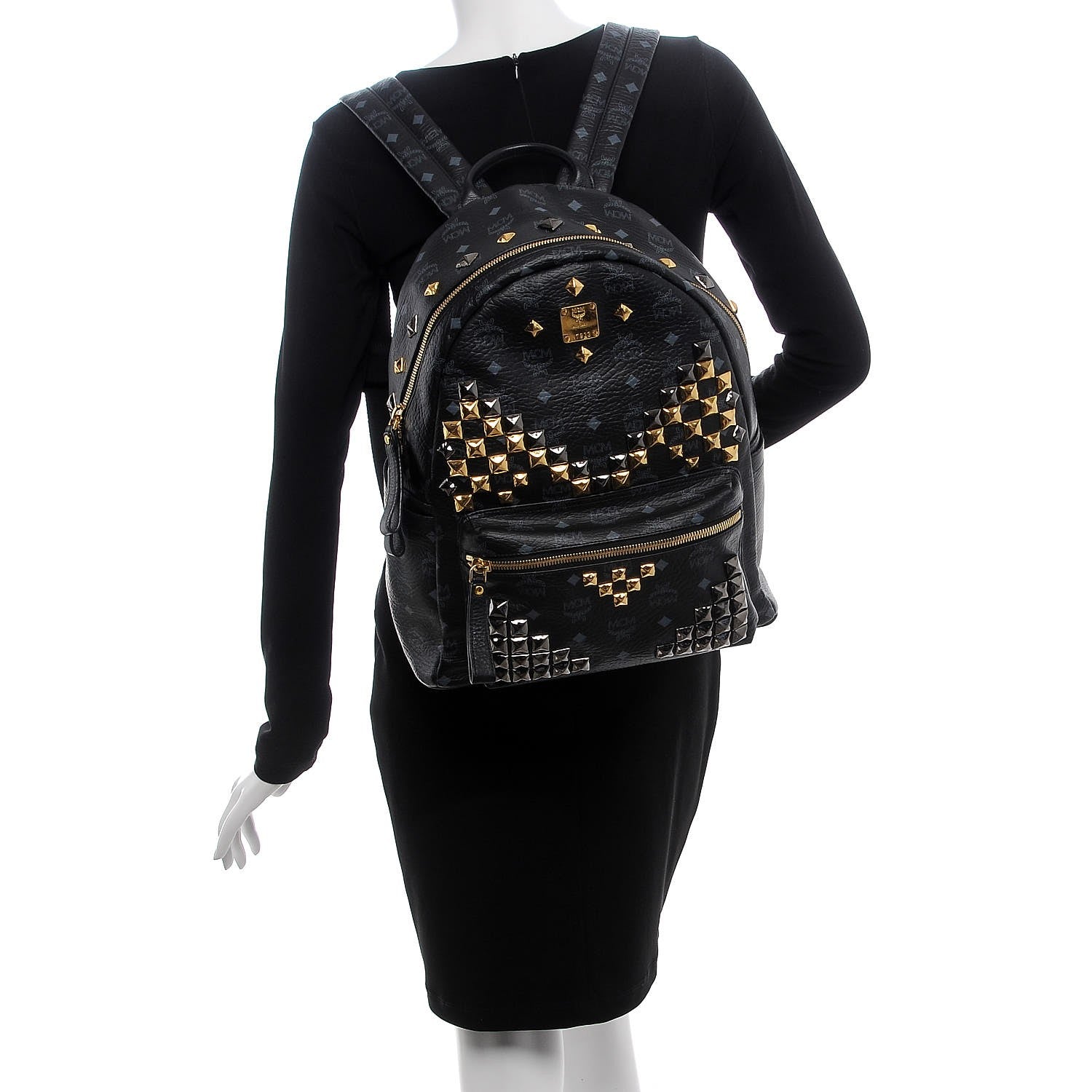 MCM Visetos Studded Medium Stark M Backpack Black 2 of 10