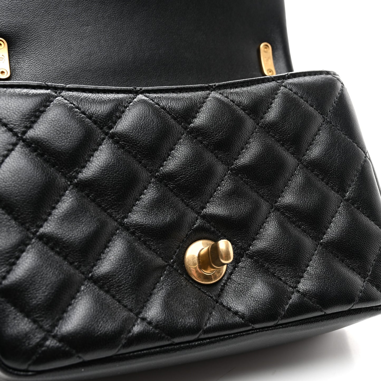 Shiny Lambskin Quilted Pearl Twist Mini Square Flap Black