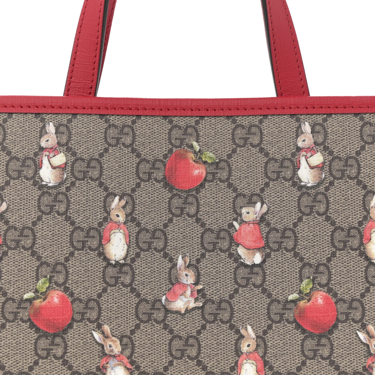 X Peter Rabbit GG Supreme Monogram Rabbit Apple Childrens Tote Beige Ebony Multicolor Bright Hibiscus