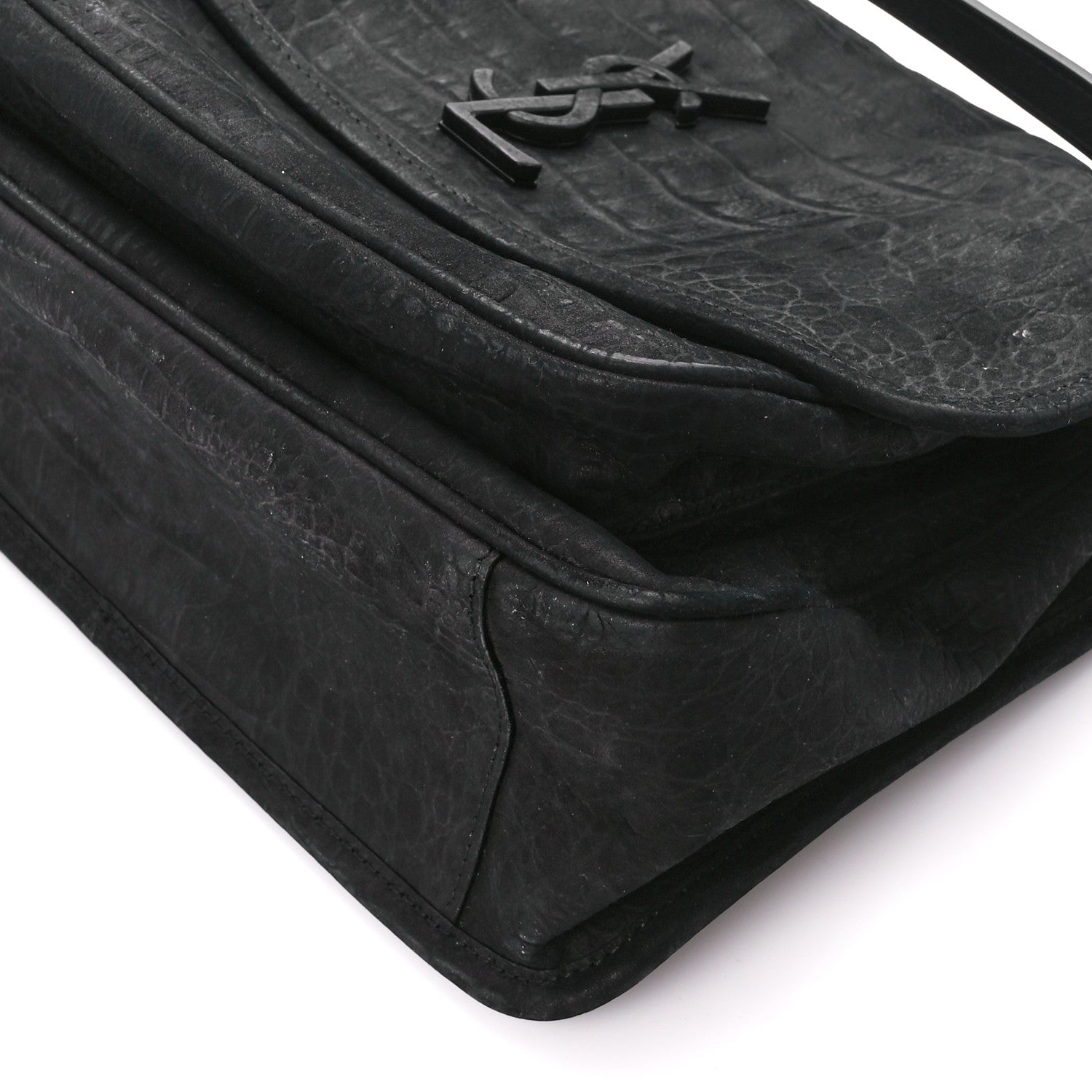 Saint Laurent Nubuck Crocodile Embossed Monogram Medium Niki Chain Satchel Black 11 of 13