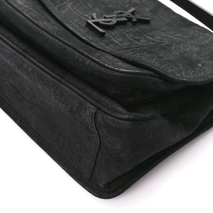 Saint Laurent Nubuck Crocodile Embossed Monogram Medium Niki Chain Satchel Black 11 of 13