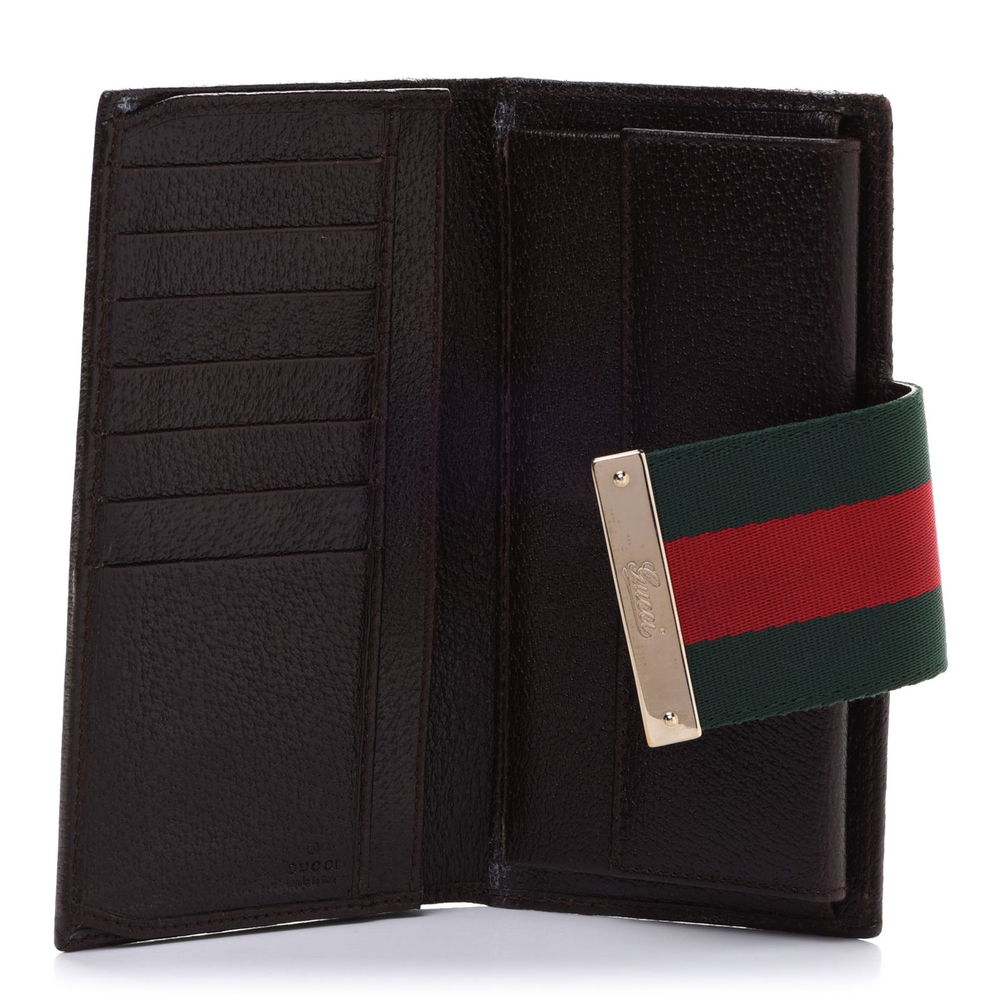 Monogram Calfskin Ladies Web Long Wallet Beige Ebony Cocoa