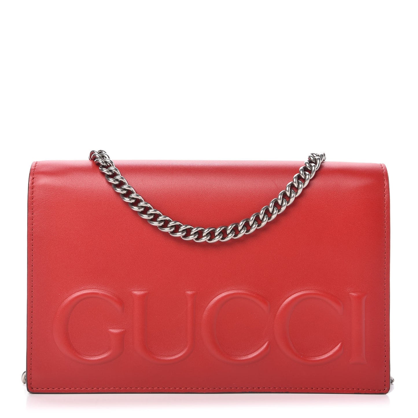 Calfskin Embossed Chain Wallet Red