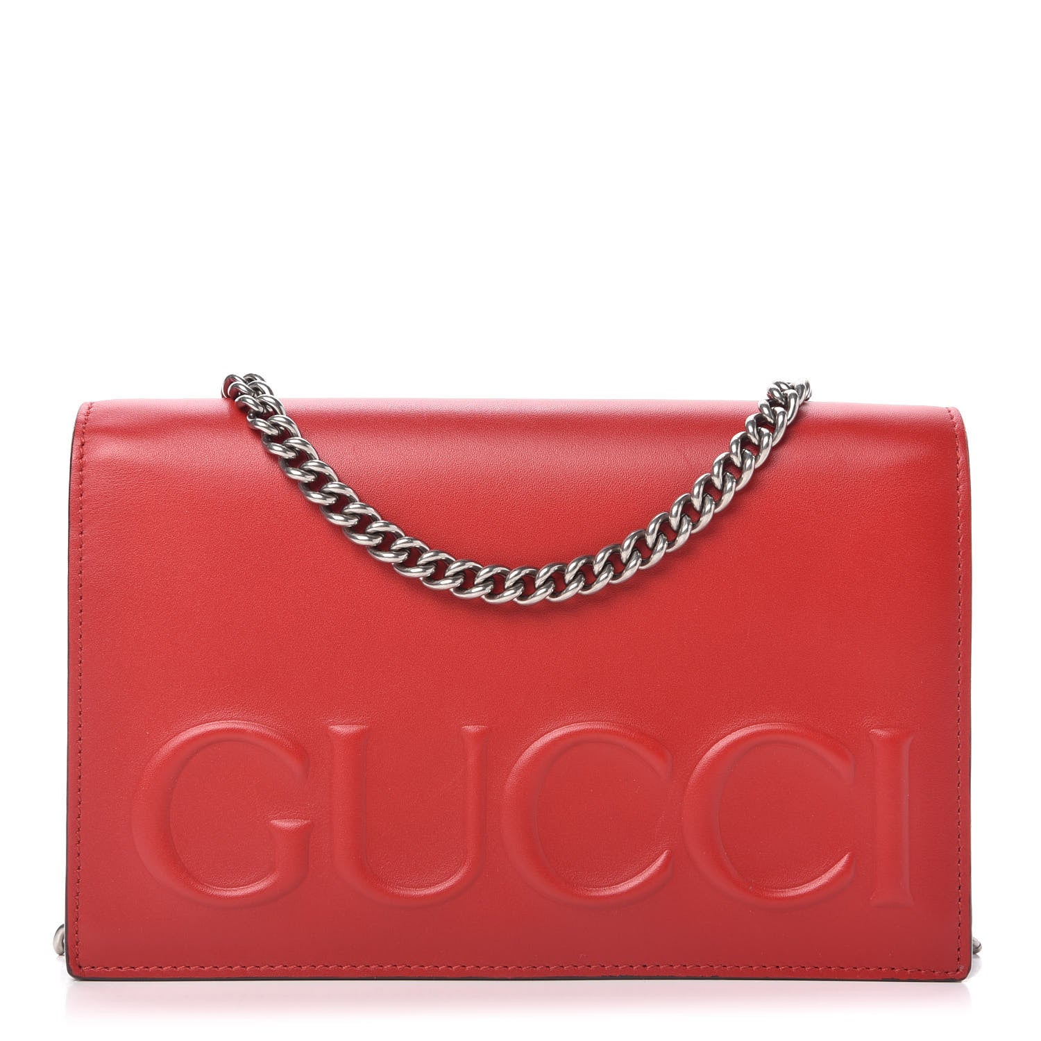 Gucci Calfskin Embossed Chain Wallet Red 1 of 8