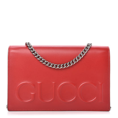 Gucci Calfskin Embossed Chain Wallet Red 1 of 8