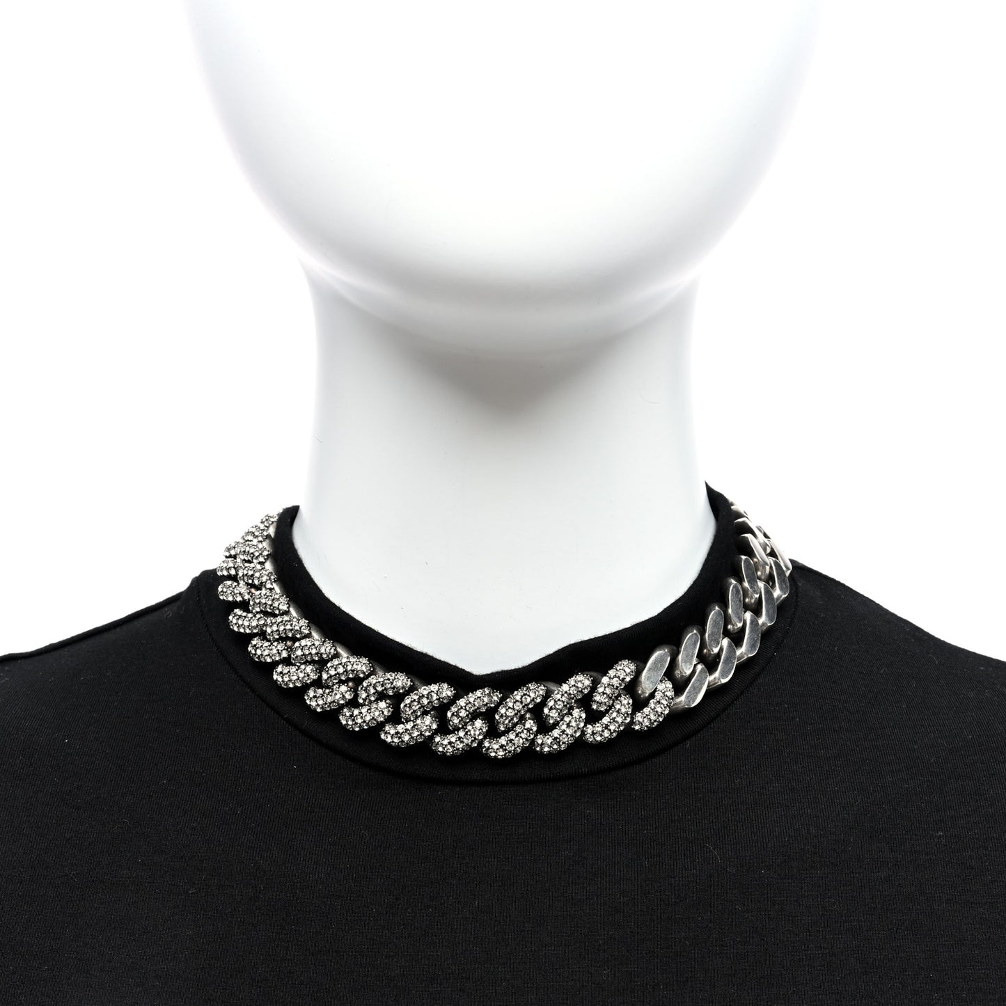 Crystal Curb Chain Necklace Oxidized Silver