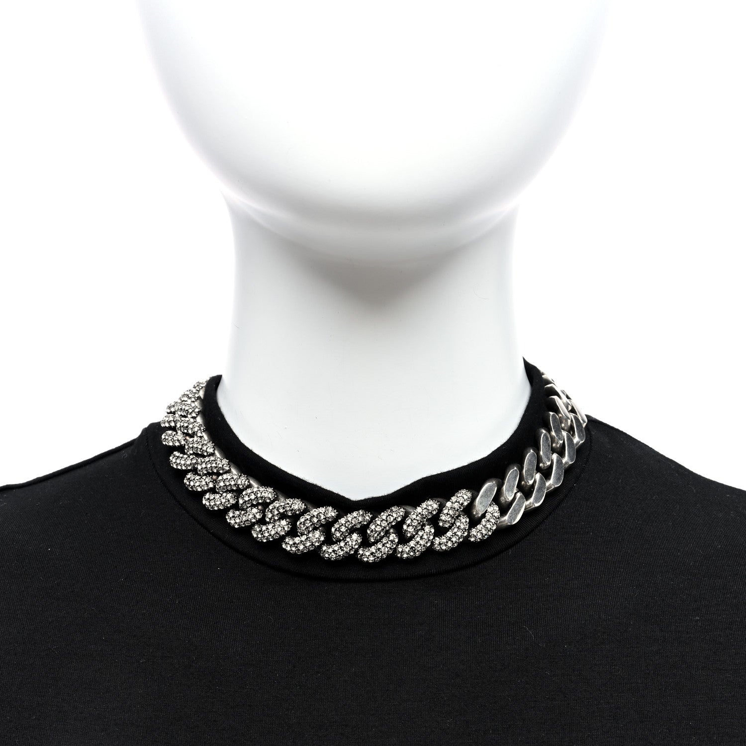Saint Laurent Crystal Curb Chain Necklace Oxidized Silver 2 of 4