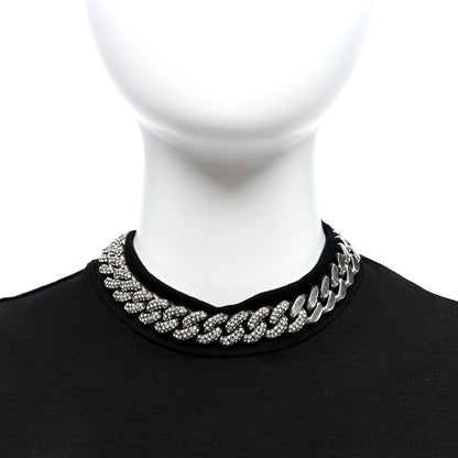 Saint Laurent Crystal Curb Chain Necklace Oxidized Silver 2 of 4