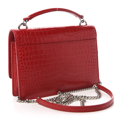 Saint Laurent Calfskin Crocodile Embossed Monogram Sunset Chain Wallet New Lipstick Red 3 of 10