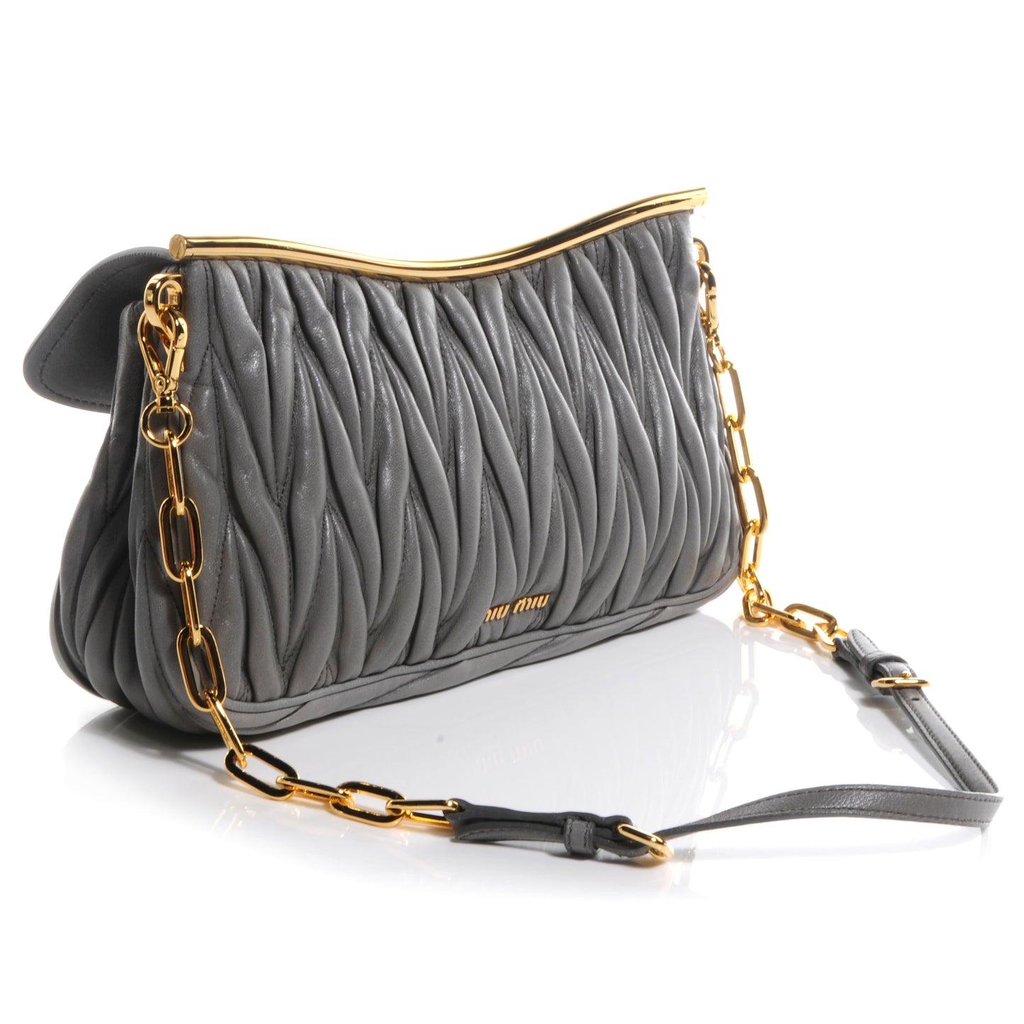 Leather Matelasse Frame Bag Grey
