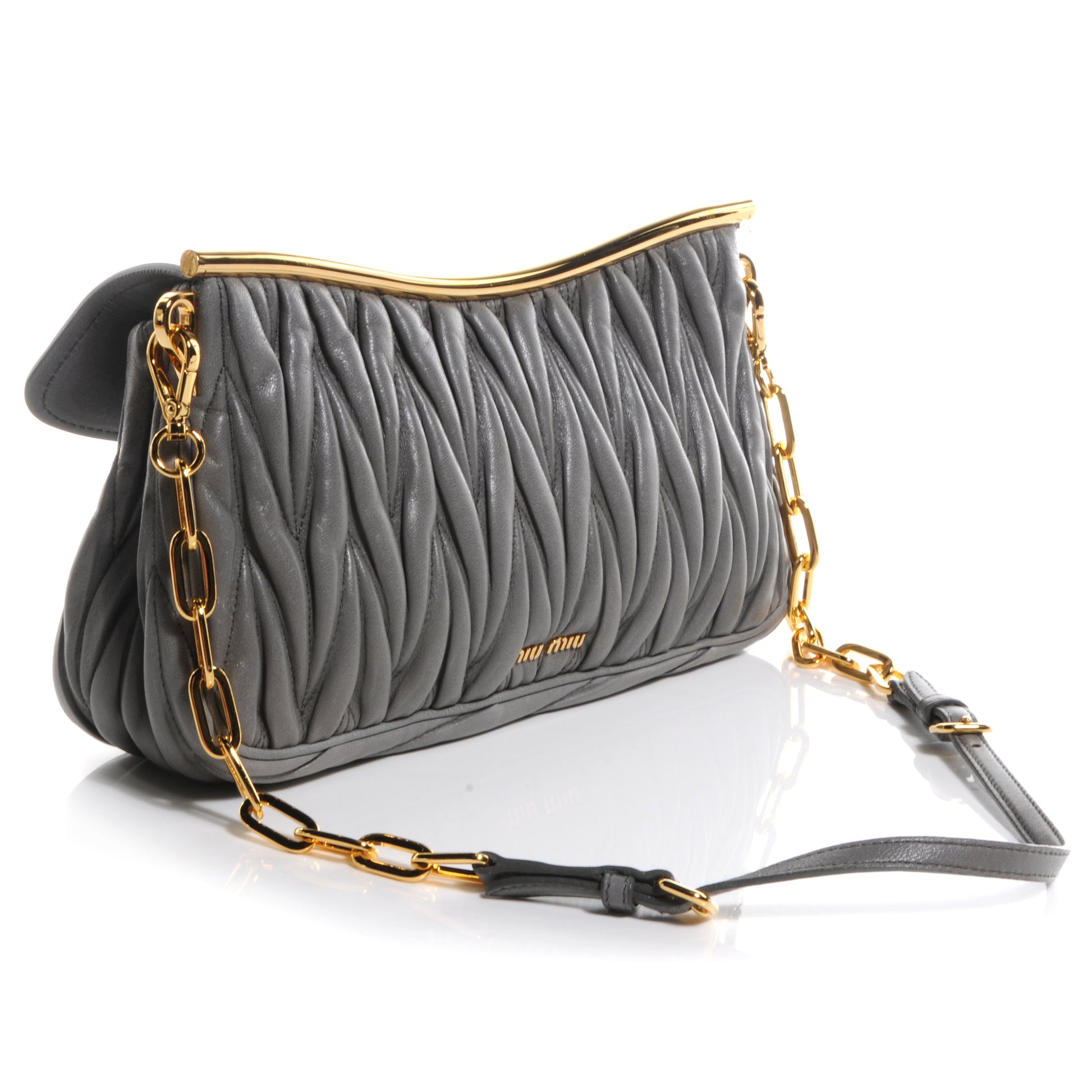 Miu Miu Leather Matelasse Frame Bag Grey 3 of 7