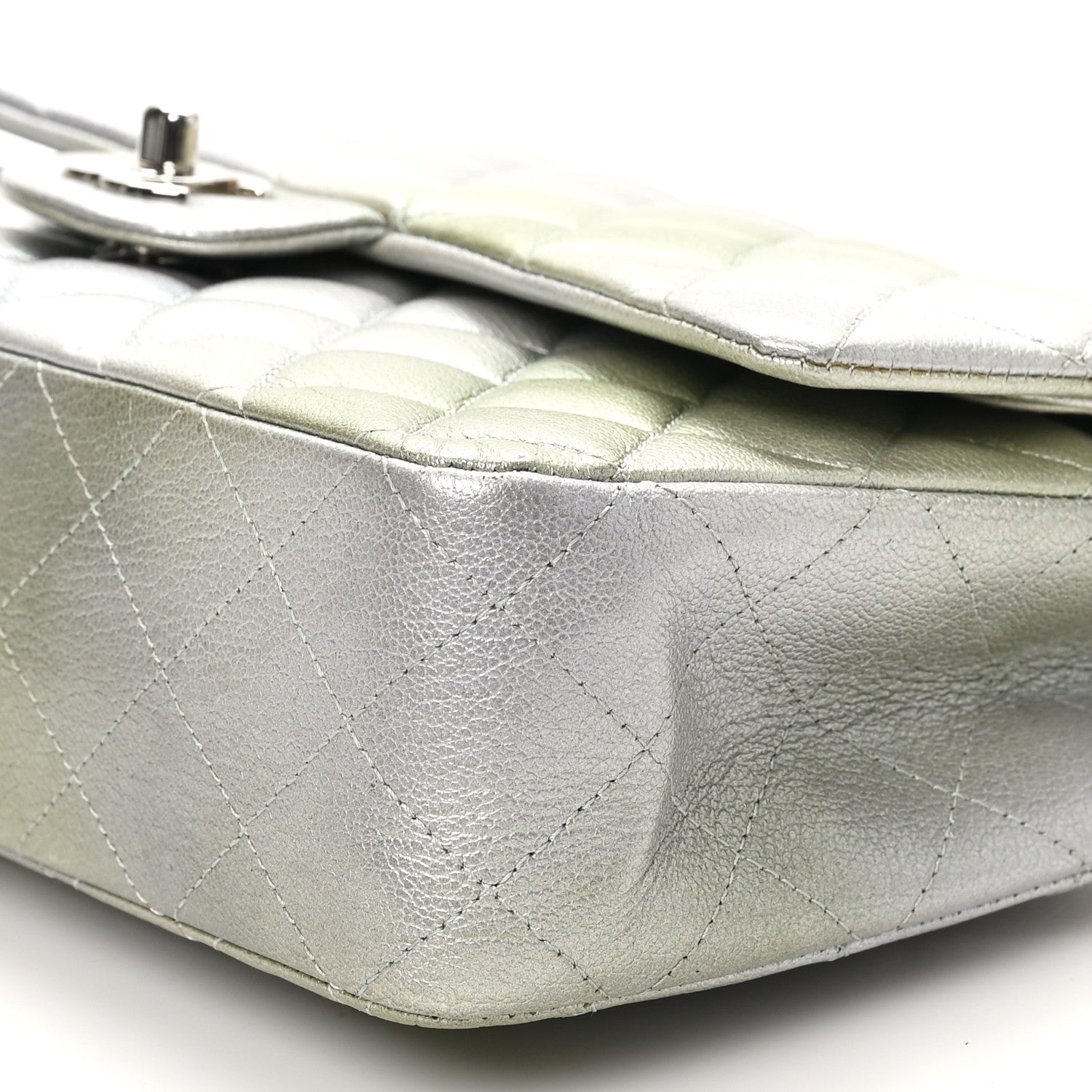 Chanel Metallic Goatskin Quilted Ombre Medium Double Flap Grey Green 10 of 10