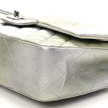 Chanel Metallic Goatskin Quilted Ombre Medium Double Flap Grey Green 10 of 10