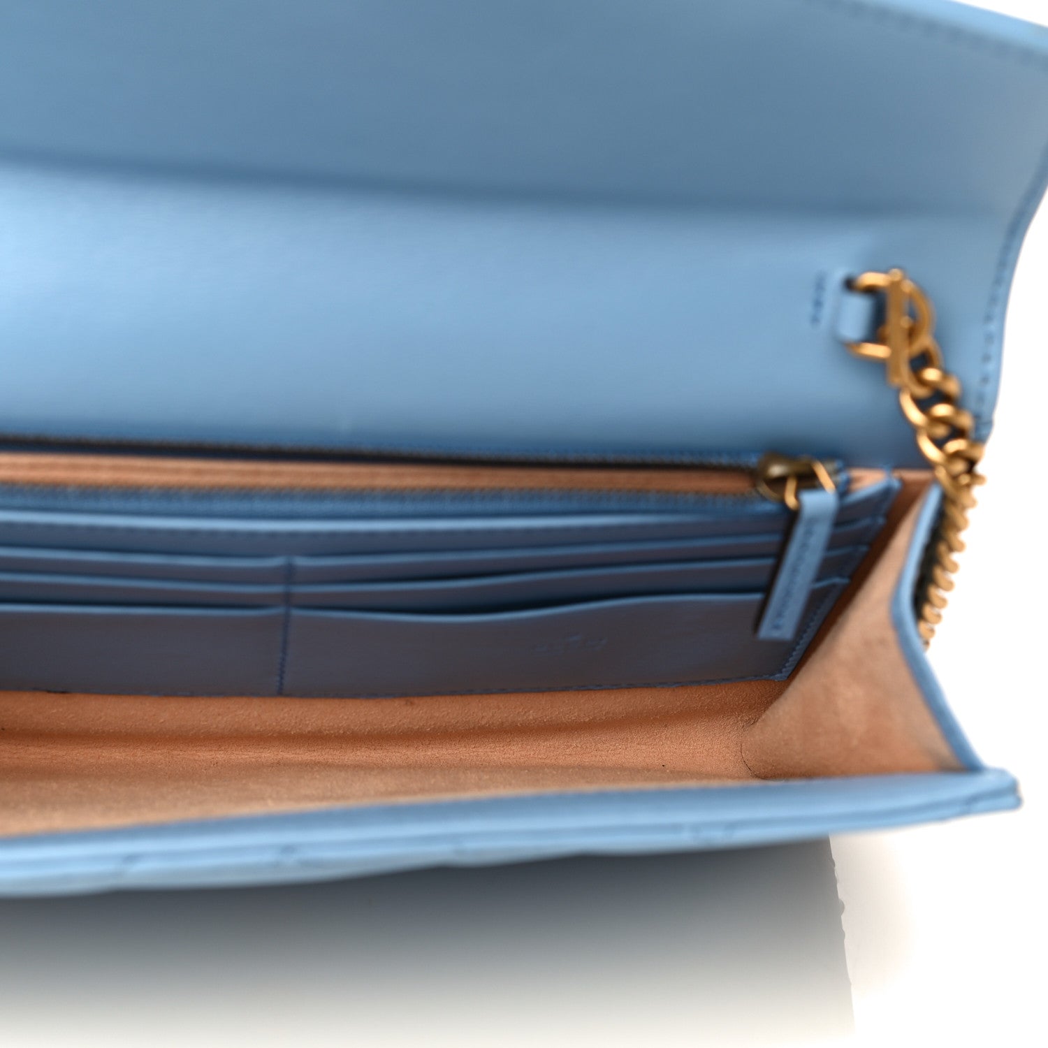 Gucci Calfskin Matelasse Mini GG Marmont Chain Wallet Clear Sky Blue 5 of 7