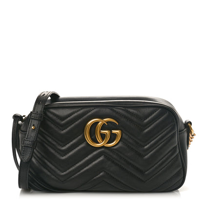 Gucci Calfskin Matelasse Small GG Marmont Chain Shoulder Bag Black 1 of 9