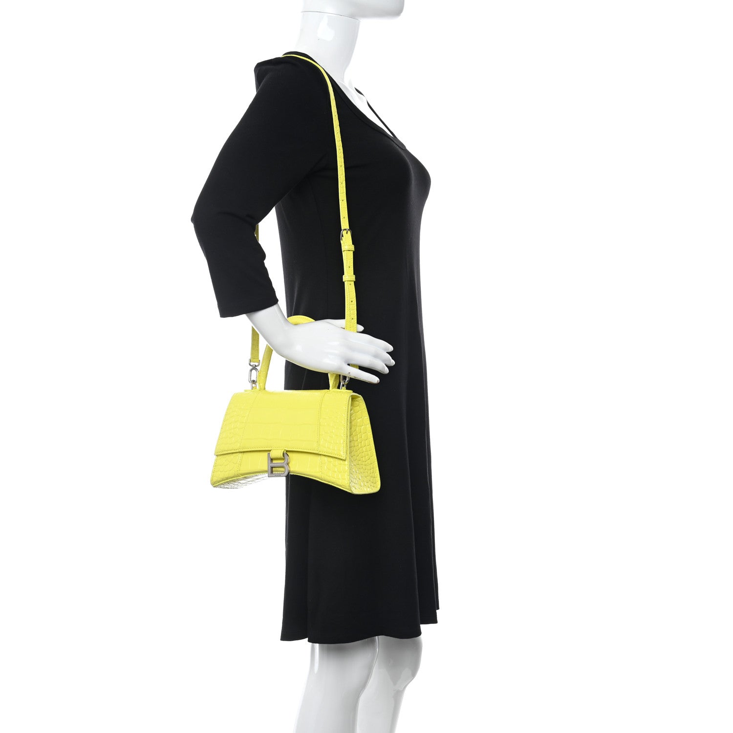 Balenciaga Shiny Calfskin Crocodile Embossed Small Hourglass Top Handle Bag Light Yellow 2 of 11