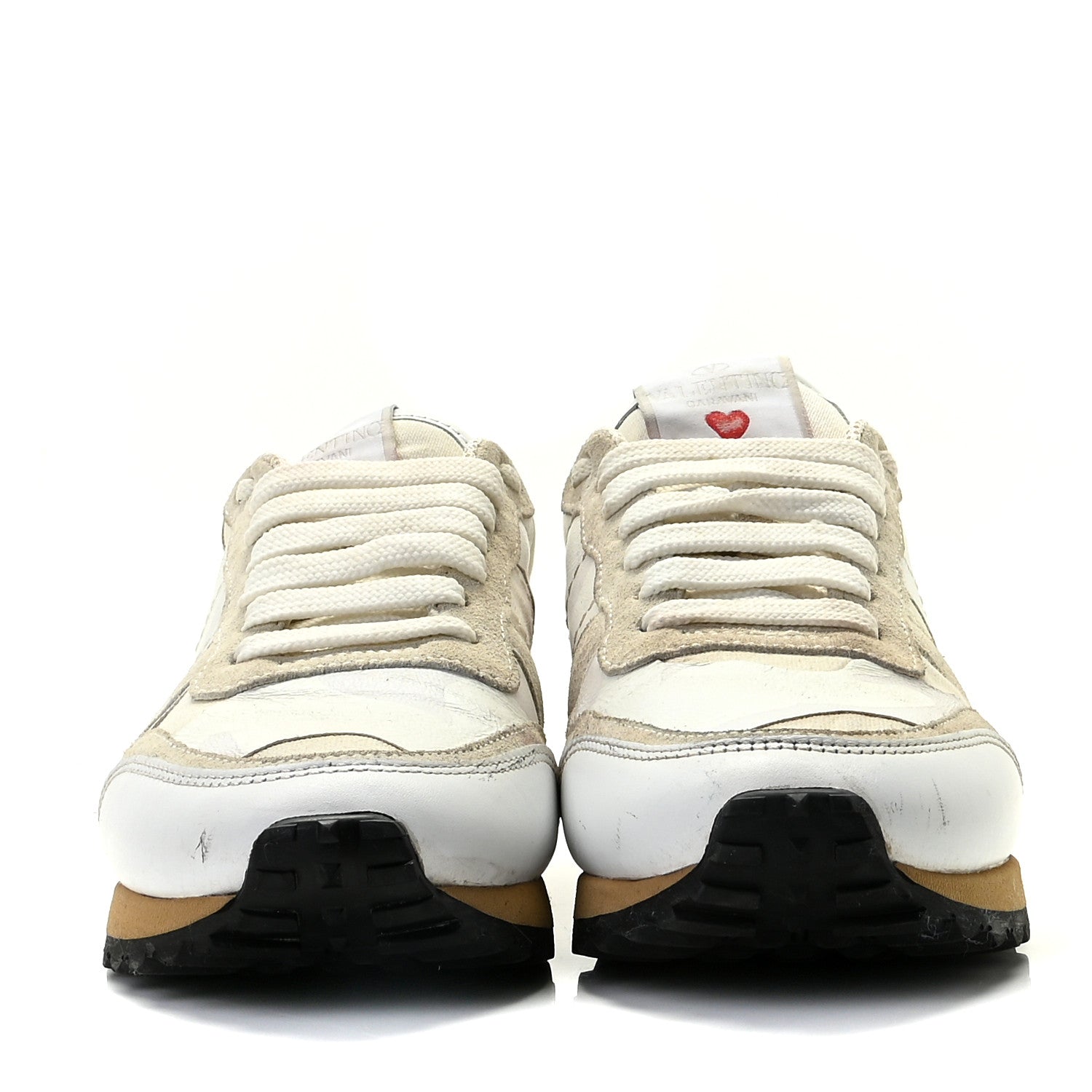 Valentino Garavani Nappa Suede Camouflage L'amour Womens Rockrunner Sneakers 35.5 Ivory 2 of 15