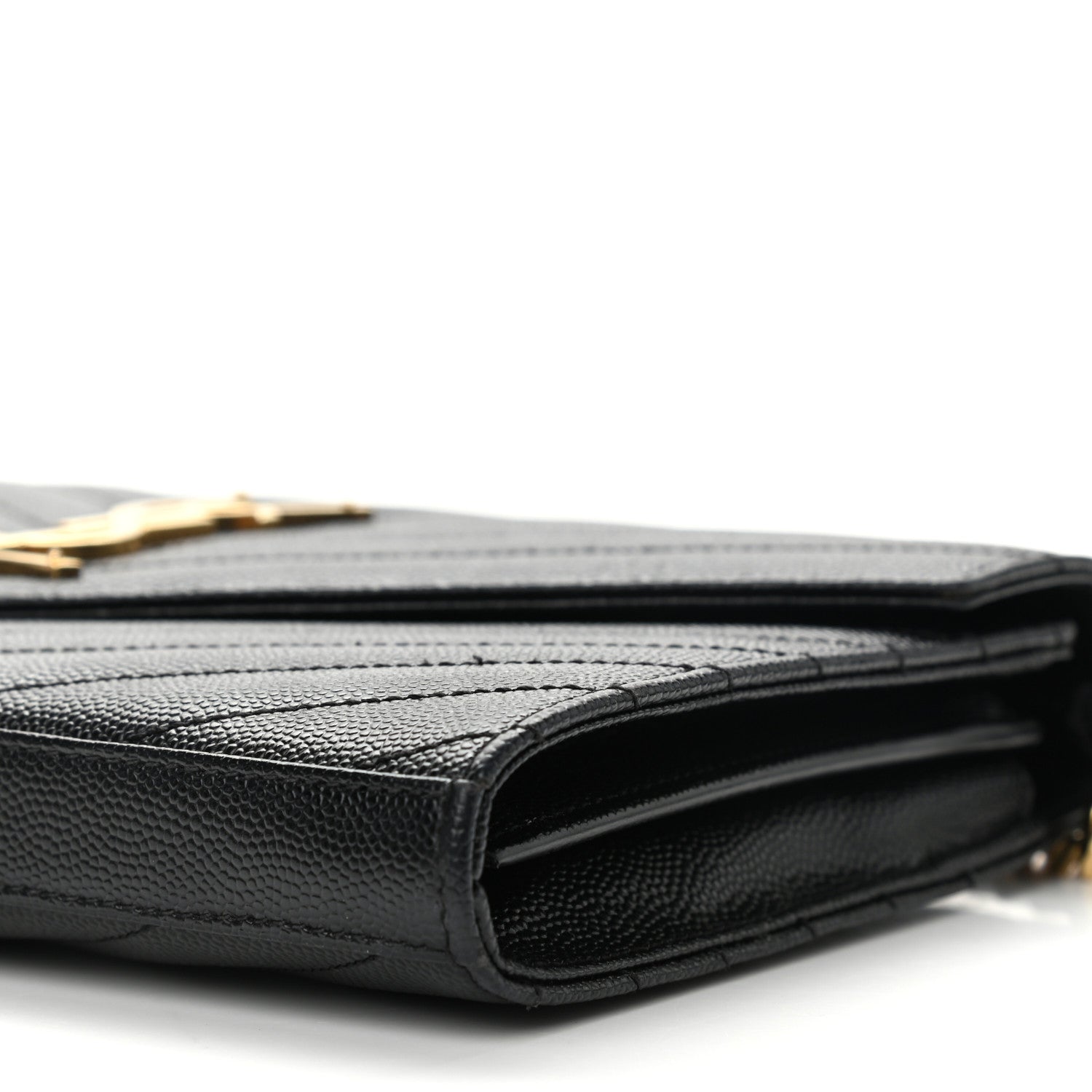 Saint Laurent Grain De Poudre Matelasse Chevron Monogram Chain Wallet Black 10 of 14