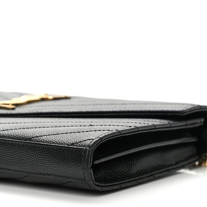 Saint Laurent Grain De Poudre Matelasse Chevron Monogram Chain Wallet Black 10 of 14