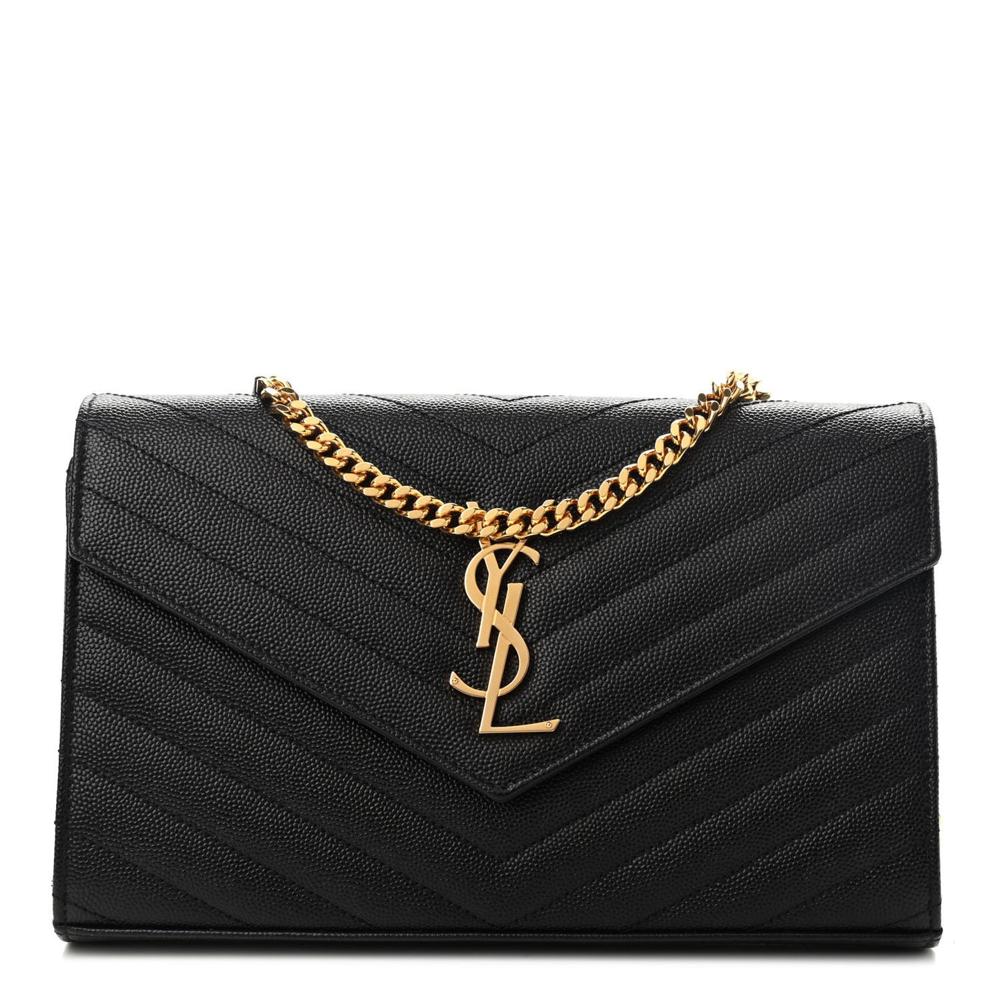 Grain De Poudre Matelasse Chevron Monogram Chain Wallet Black