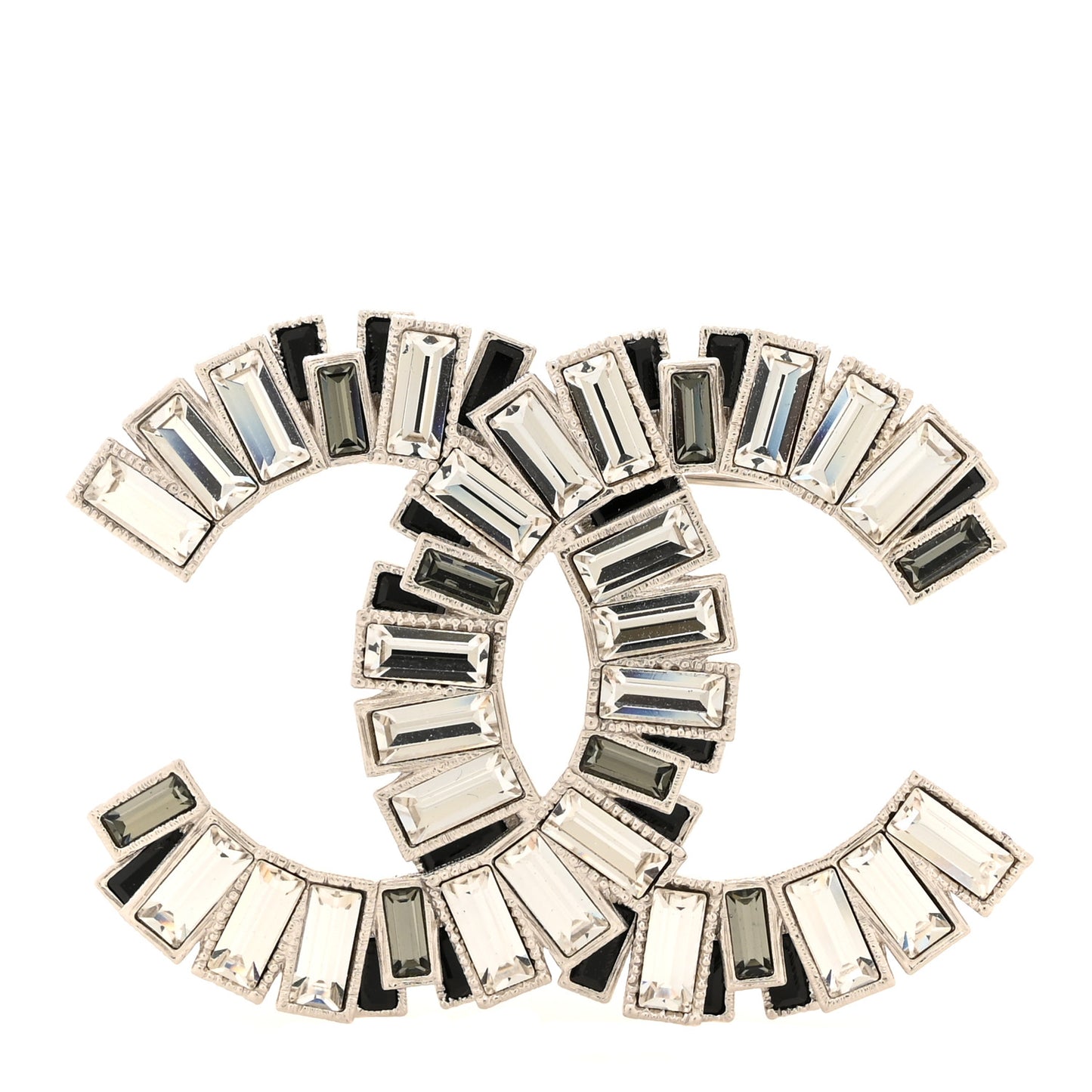 Baguette Crystal CC Brooch Silver Black