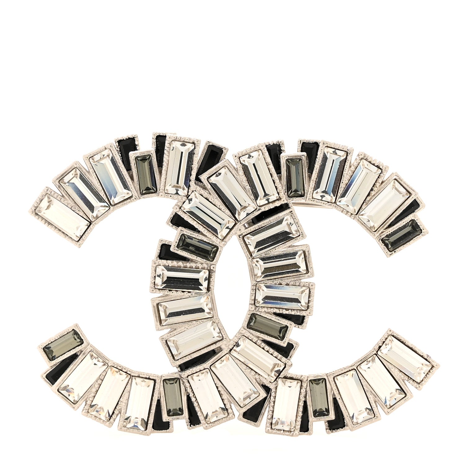 Chanel Baguette Crystal CC Brooch Silver Black 1 of 4
