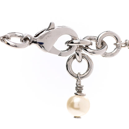 Chanel Graduated Pearl Crystal CC Long Necklace Silver 6 of 7