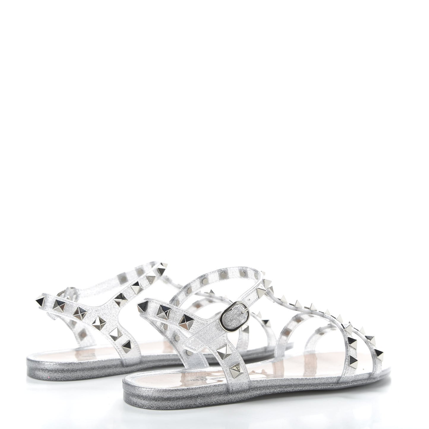 PVC Jelly Glitter Rockstud Caged Sandals 36 SIlver